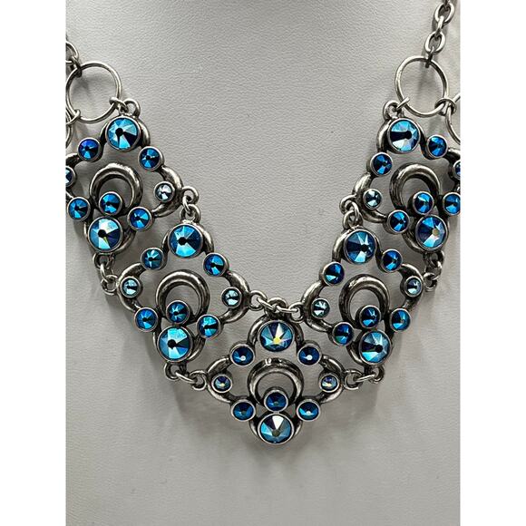 Touchstone TCS Crystal by
SWAROVSKI Blue AB Crystal Silver
Tone V Bib Necklace - Picture 2 of 8